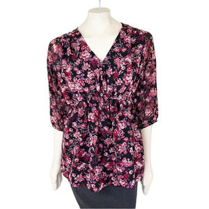 ISABEL MATERNITY Black Floral Peplum Tunic Blouse with Back Tie SZ XL